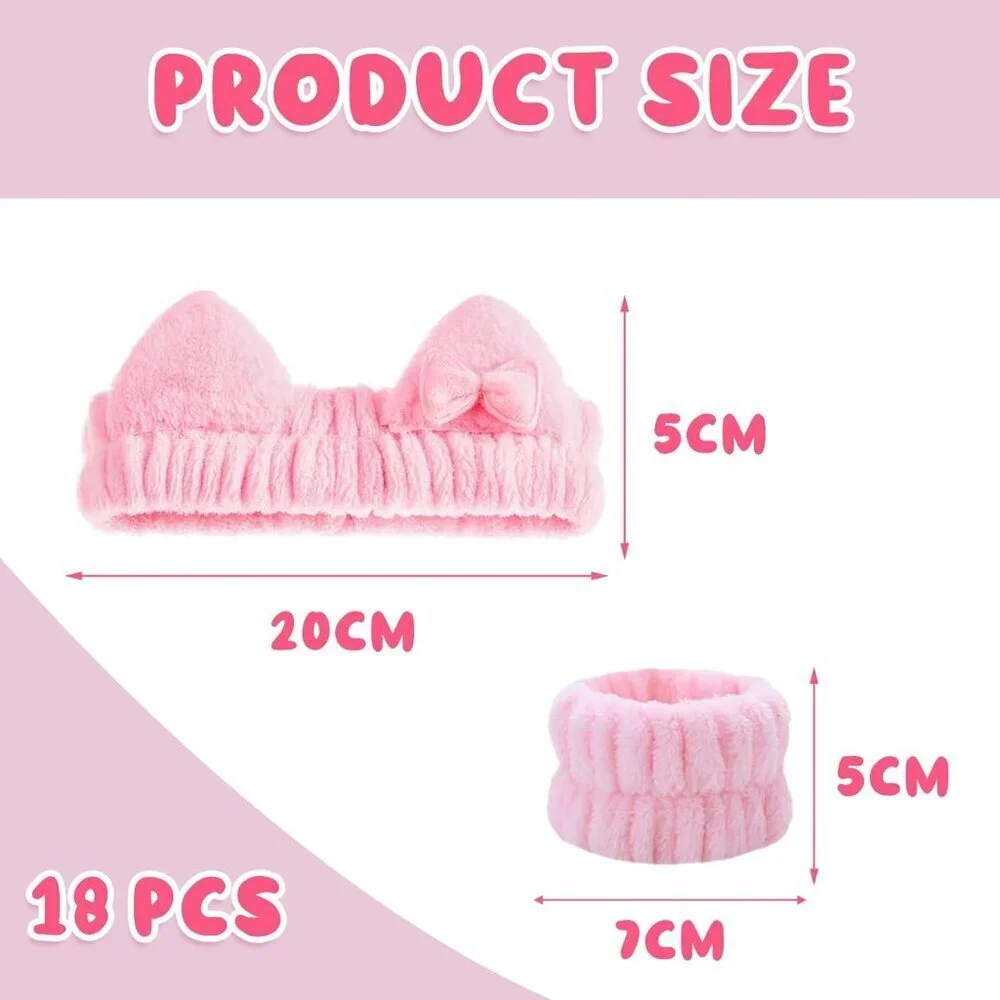 Spa Headband Wristband Set Cat Ear Coral Fleece Face Wash Makeup Gift