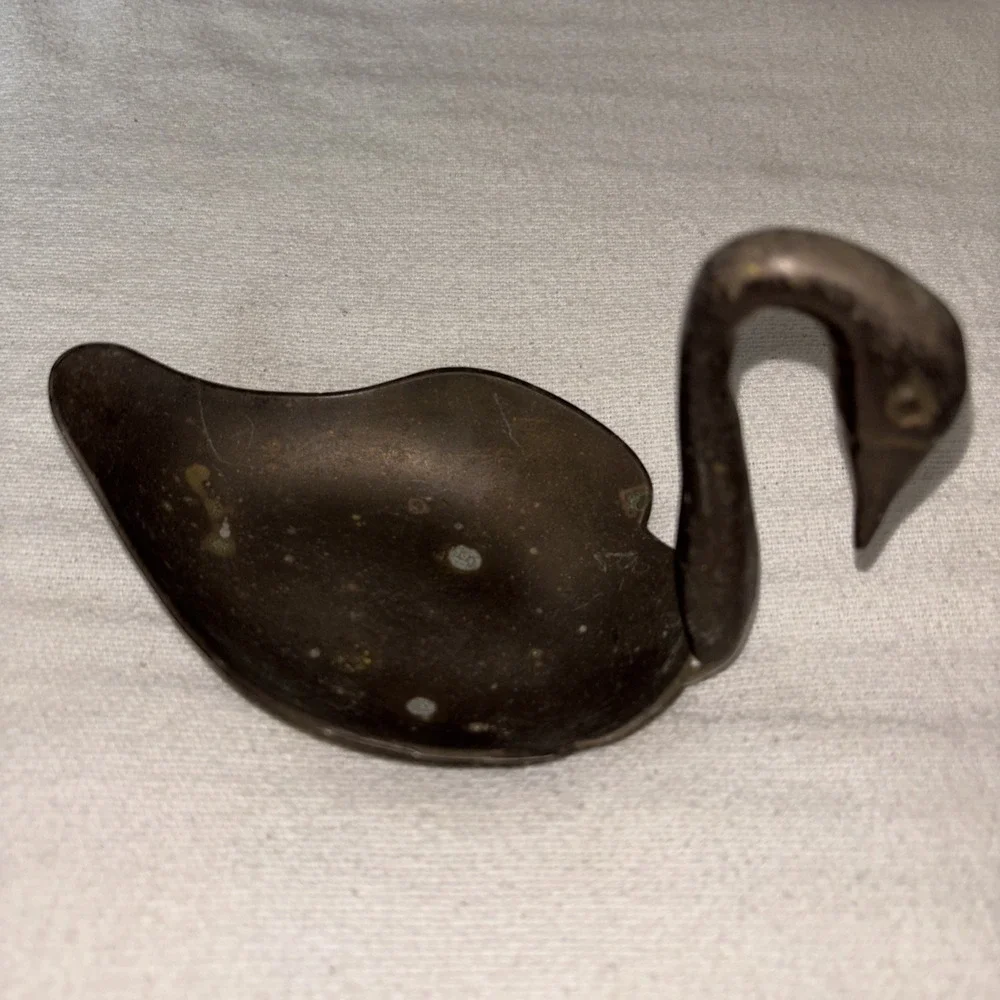 Vintage Brass Swan Trinket Soap‎ Dish Bowl  Figurine 5.5
