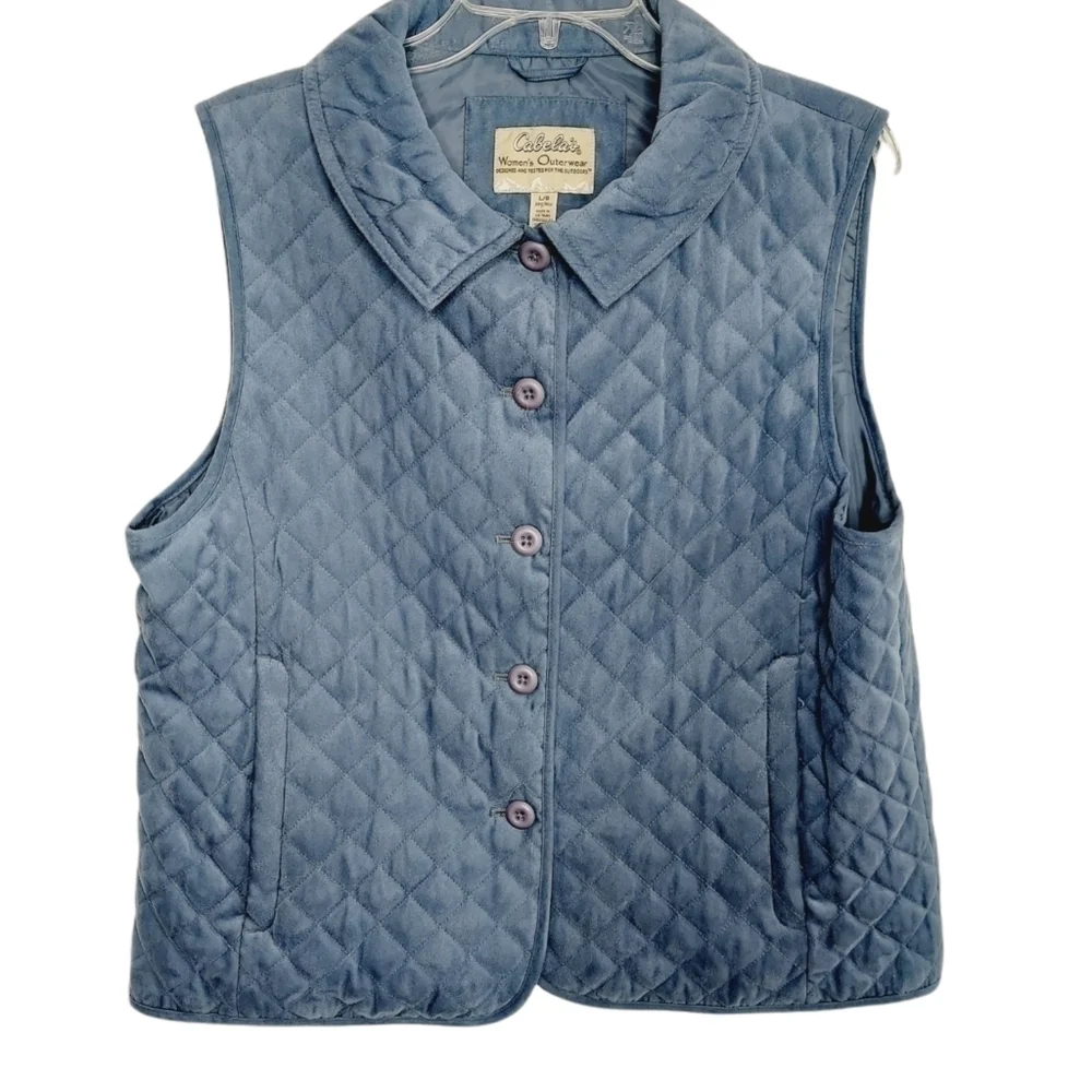Cabela’s Women's Diamond Quilted Faux Suede Button Up Vest Slate Gray Size Large