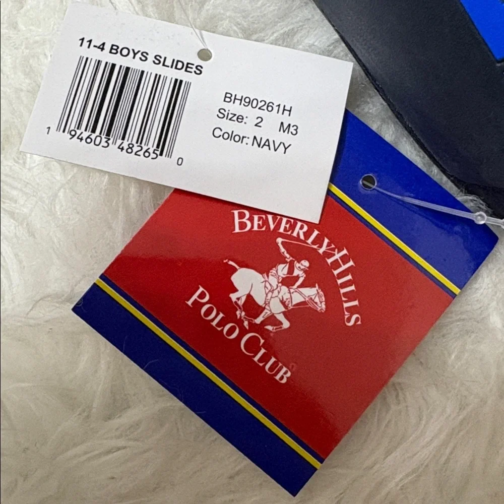NWT Beverly Hills Polo Club Navy Blue Youth Size 2 Slide On Sandals