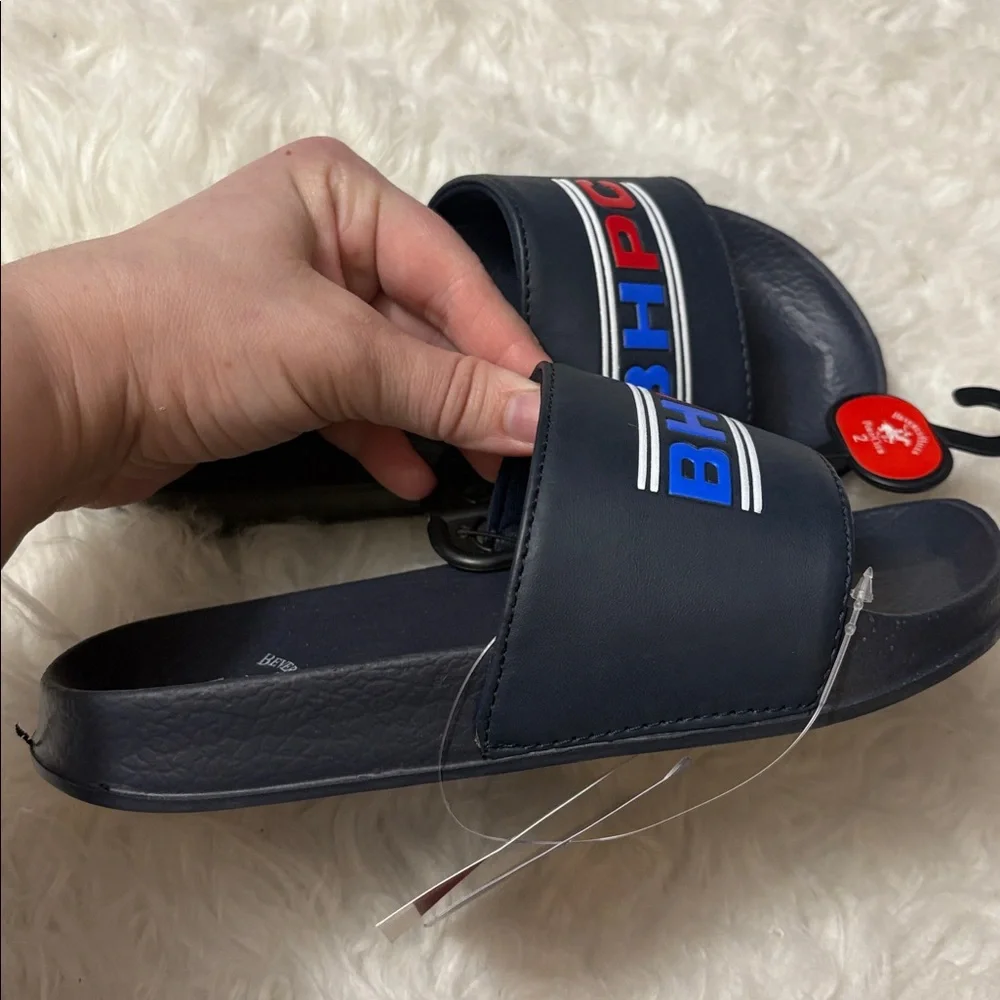 NWT Beverly Hills Polo Club Navy Blue Youth Size 2 Slide On Sandals