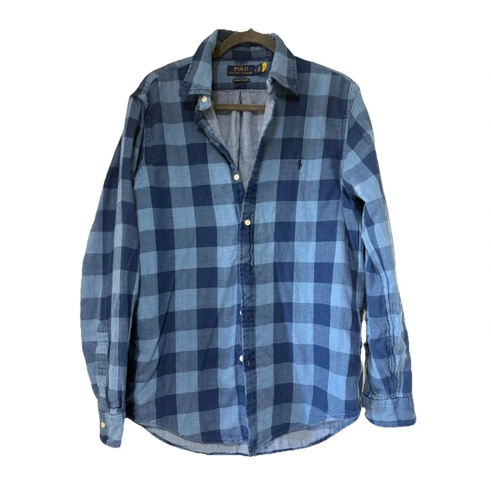 Polo Ralph Lauren Men's Classic Fit Indigo Plaid Shirt Blue Size M