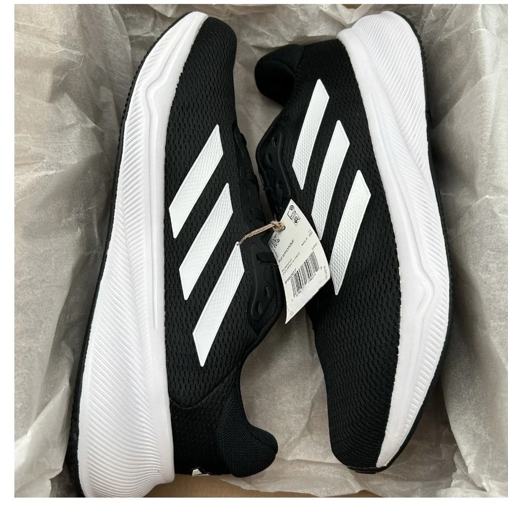 adidas Mens Response Running Shoe Size 9 Black/White Lace up Sneakers IH6007‎