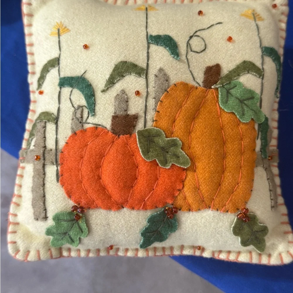 Autumn Pumpkin Appliqué Decorative Pillow - Orange & Cream