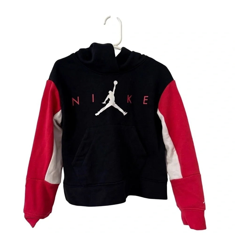 Nike Air Jordan Kids Hoodie - Black/Red/White Jumpman Logo Sweatshirt Size 4