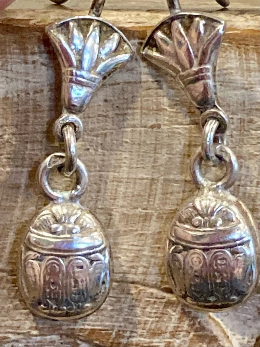 Vintage Egyptian Revival .800 Silver Scarab & Lotus Earrings — Cairo Hallmarked