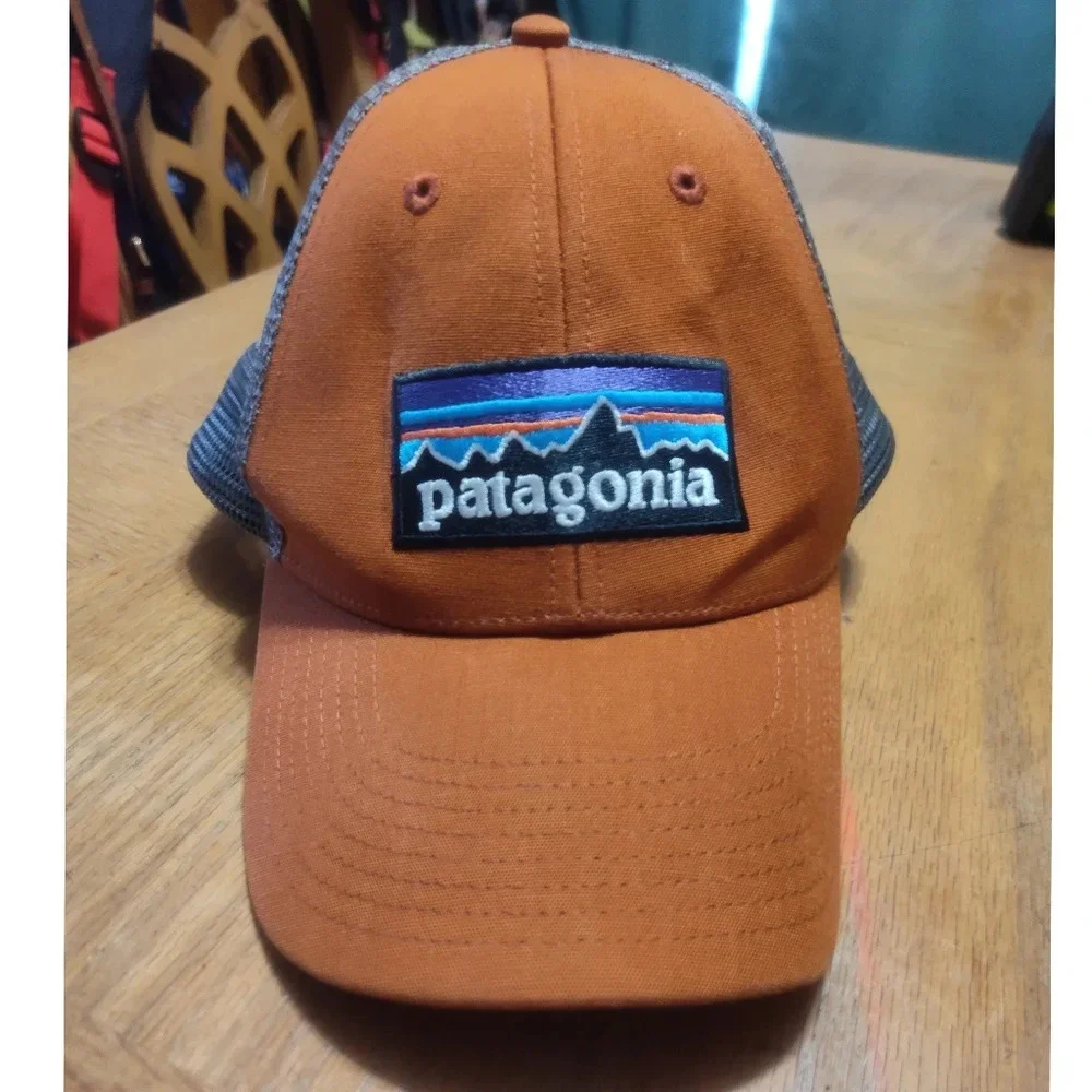 Patagonia Orange Trucker Hat Mesh Back Camping Dad Cap