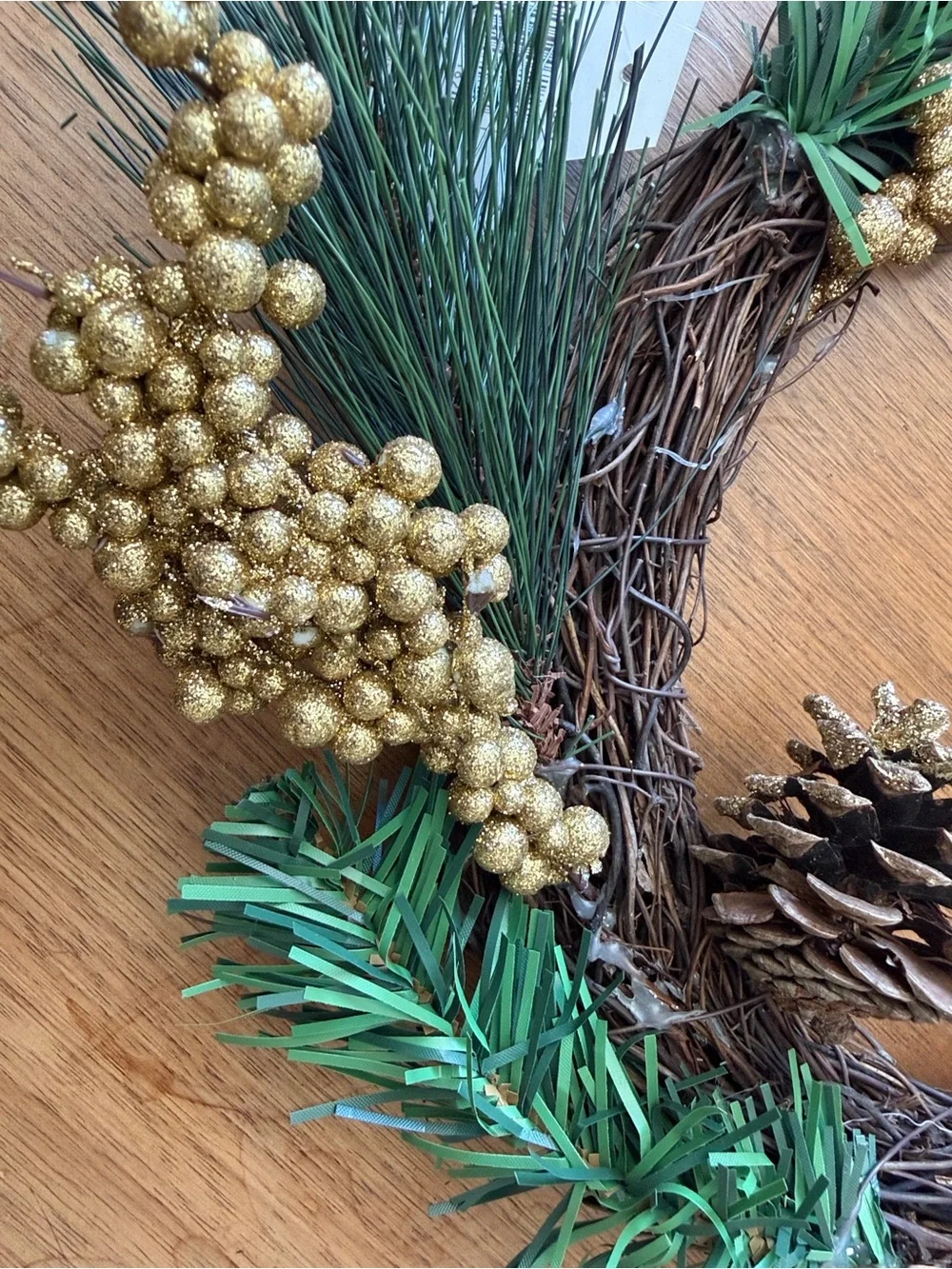 Hobby Lobby Gold Berry and Green Pine rattan Wreath