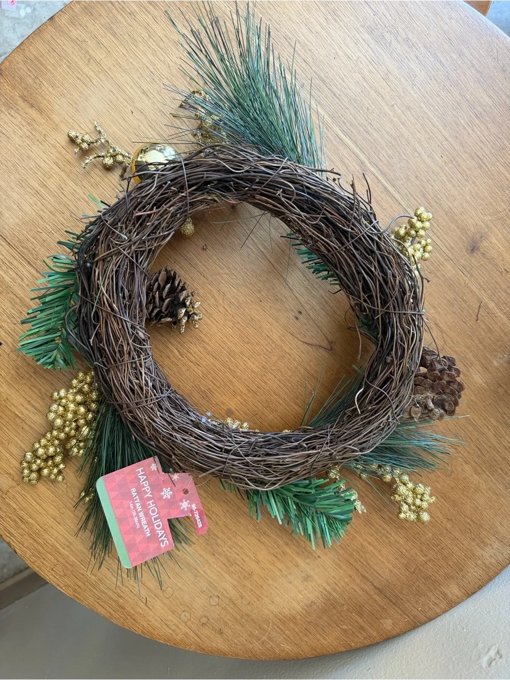 Hobby Lobby Gold Berry and Green Pine rattan Wreath
