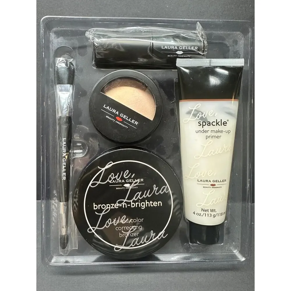 NEW Laura Geller Set 2 brushes Spackle, Baked Highlighter Duo, Bronze-n-Brighten