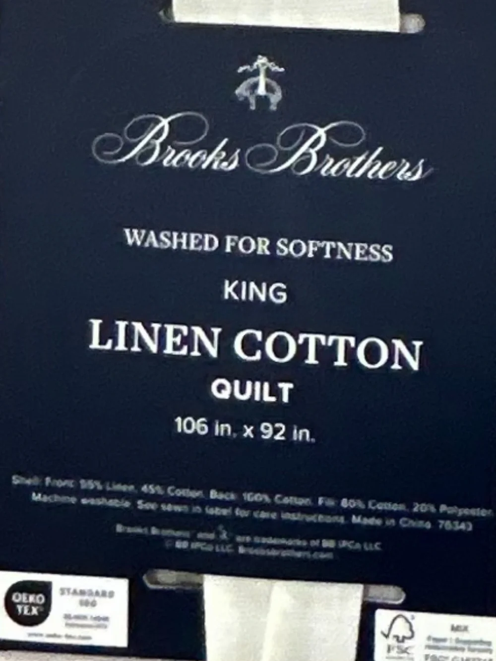 Brooks Brothers King Linen Cotton European Grown Flax Quilt 106”x92”