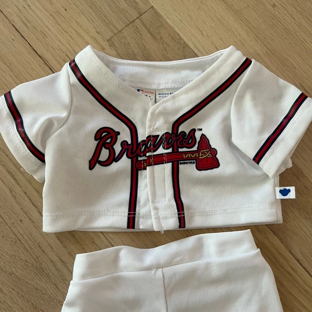 Build A Bear MLB Atlanta Braves Baseball Uniform Jersey‎ Pants Shoes Set