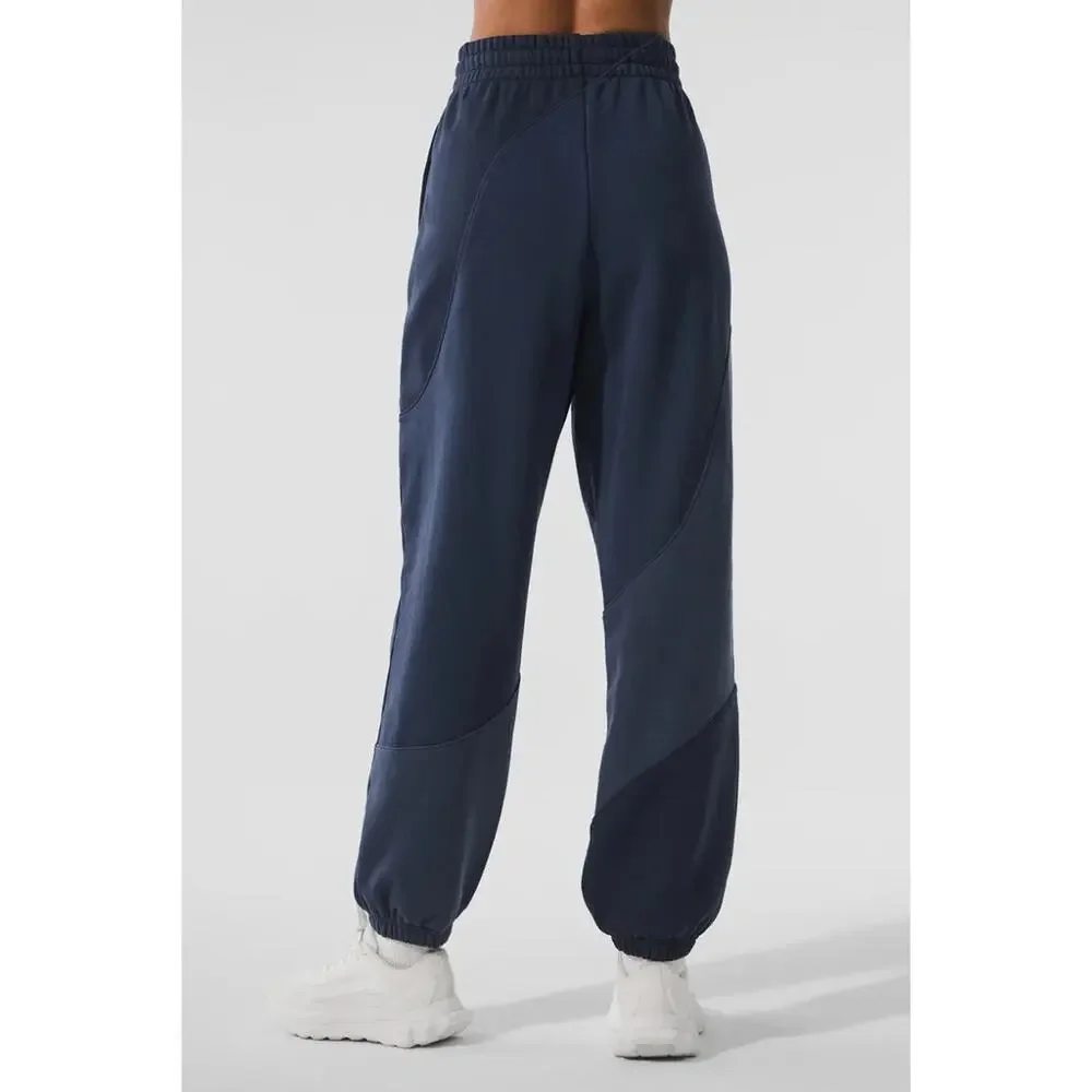 Alo Yoga Make Waves Sweatpants Navy Tonal Athleisure Sports Lounge Active Sz XXS