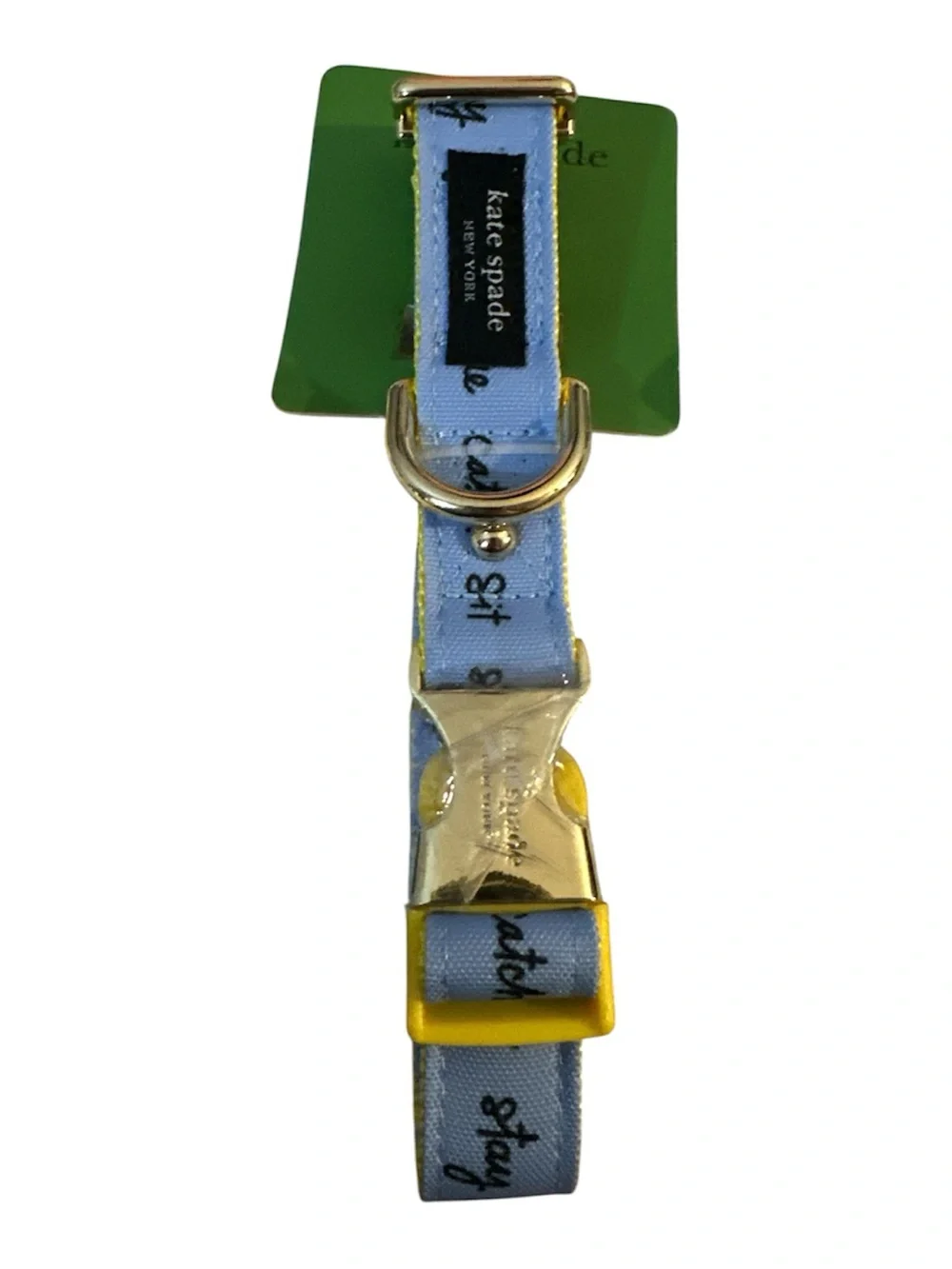 NWT Kate  spade Light Blue and Yellow Pet Collar with Gold Hardware m/l nice