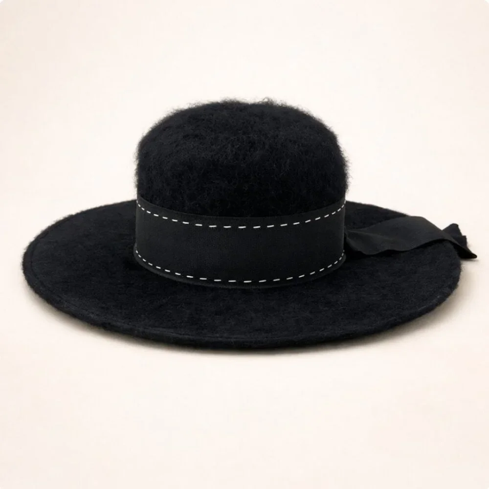 Vintage Mahara Mohair & Wool Wide Brim Hat – Union Made – Black‎ Statement Hat