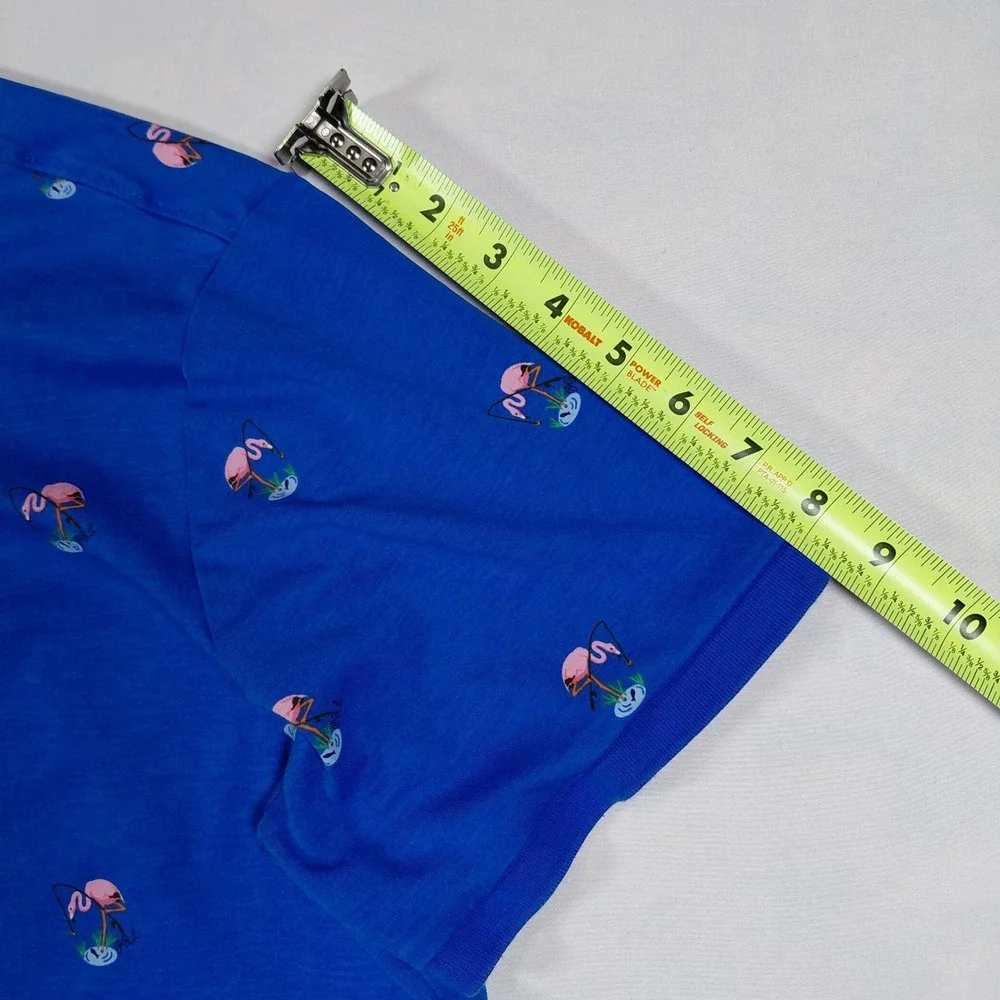 Polo Ralph Lauren Men Classic Fit Blue Flamingo Print Short Sleeve Polo Shirt‎ L