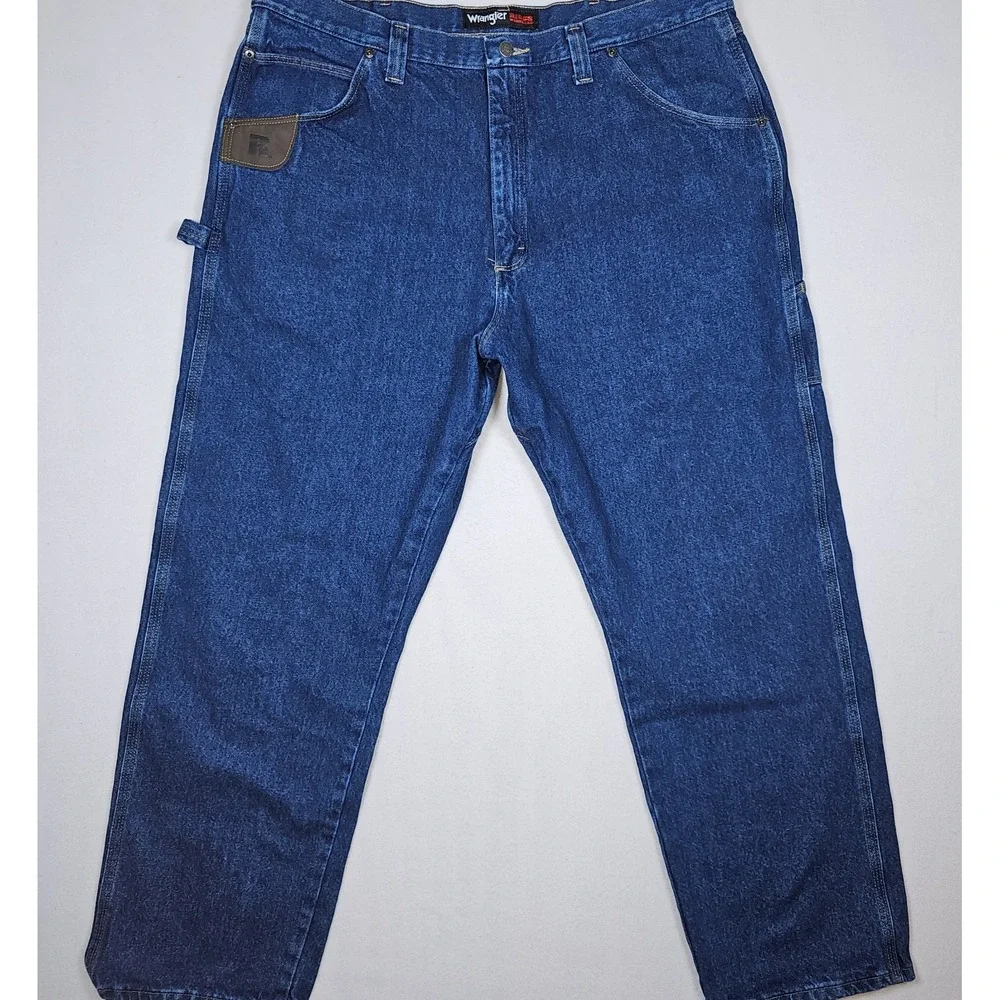 Wrangler Riggs Workwear Men's Dark Wash 42x32 Straight Jeans‎ Zip Solid