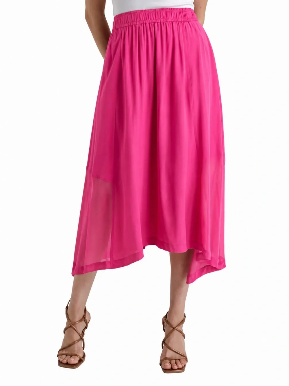 DKNY Handkerchief Hem Mixed Media Pull On Elastic Waist Maxi Skirt Pink XL NWT