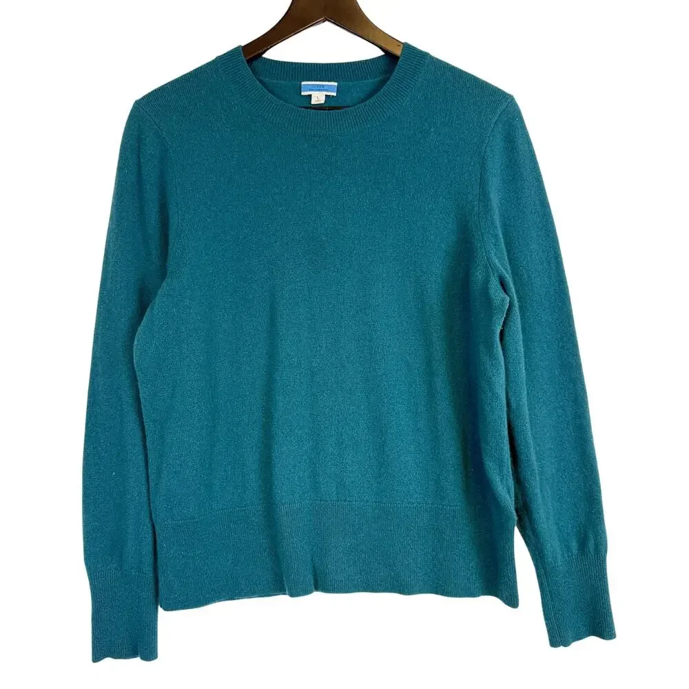 J.Crew Womens Classic Crew 100% Cashmere Sweater Teal Blue - L