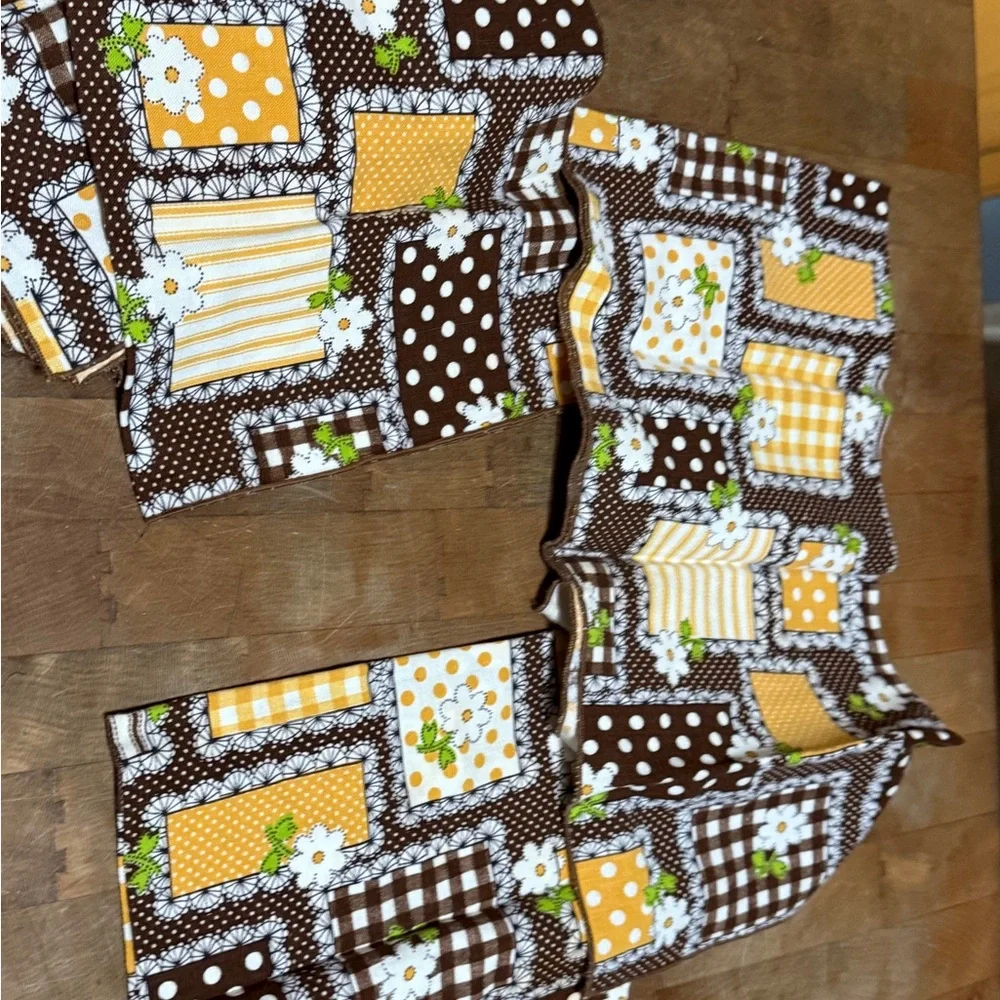 Vintage Brown and Yellow Floral Patchwork Napkins Set of 6