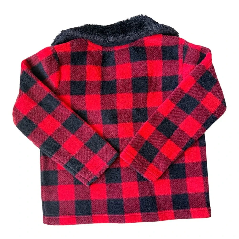 Kids‎ Buffalo Plaid Fleece Jacket 3T Red Christmas Holiday Winter Coat Unisex