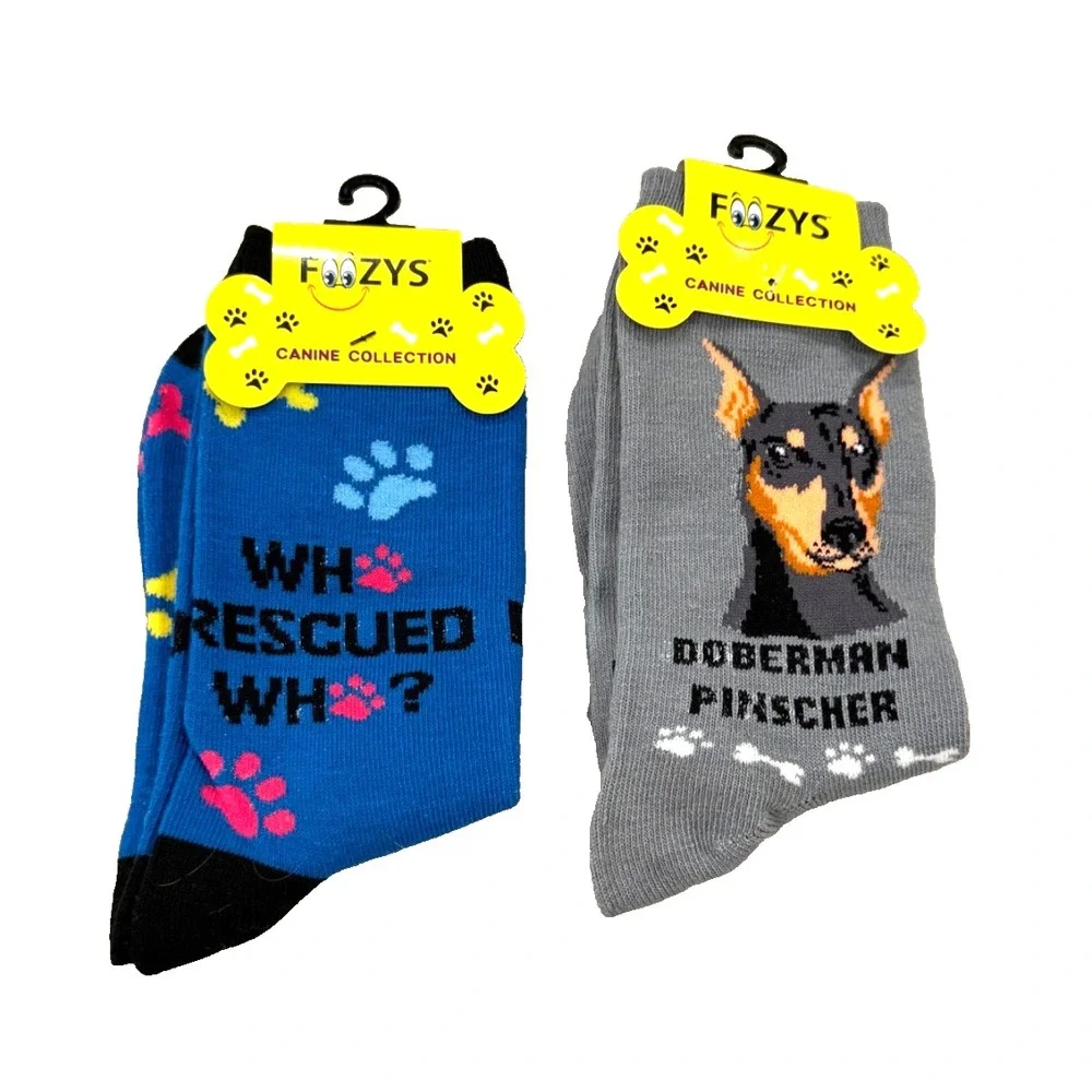 Foozys Women's Crew Sock 2 Pack: Doberman Pinscher/Rescue; Women's‎ Size 9-11