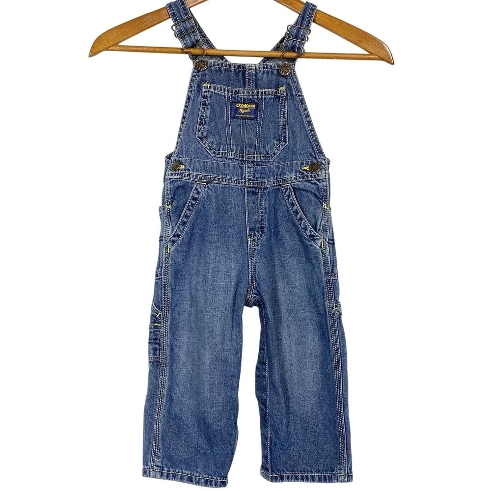 VTG 80's Oshkosh B'Gosh 18 Month Vestbak Blue Denim Bib Jean Overalls‎ Snap USA