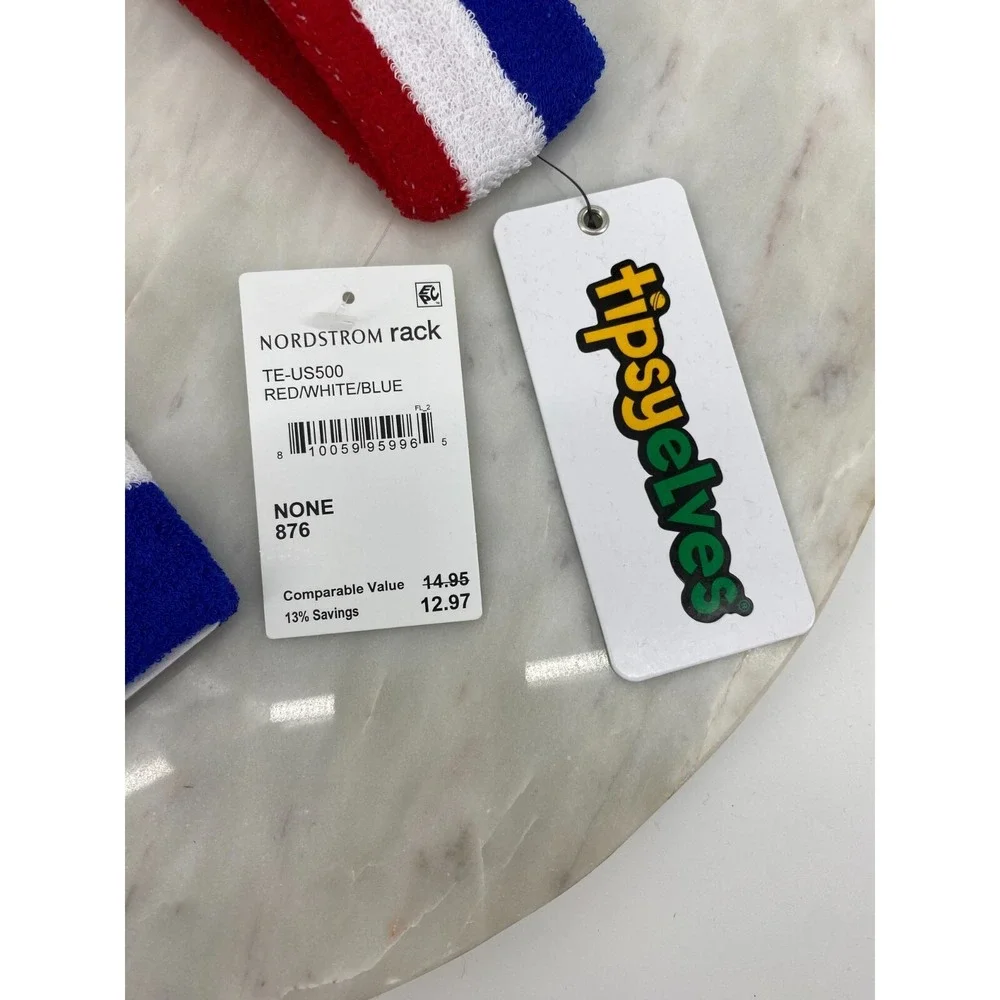 Tipsy Elves Red White Blue Patriotic Zippered Sweatband Headband Set‎ One Size