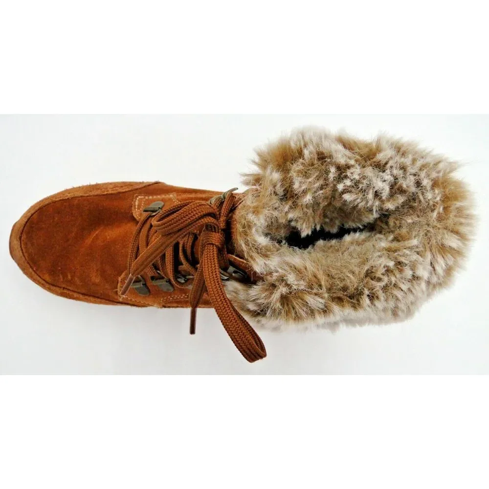 G.H Bass Alaska Womens Boots Water Resistant Chestnut Color w/Faux Fur Size 7.5M