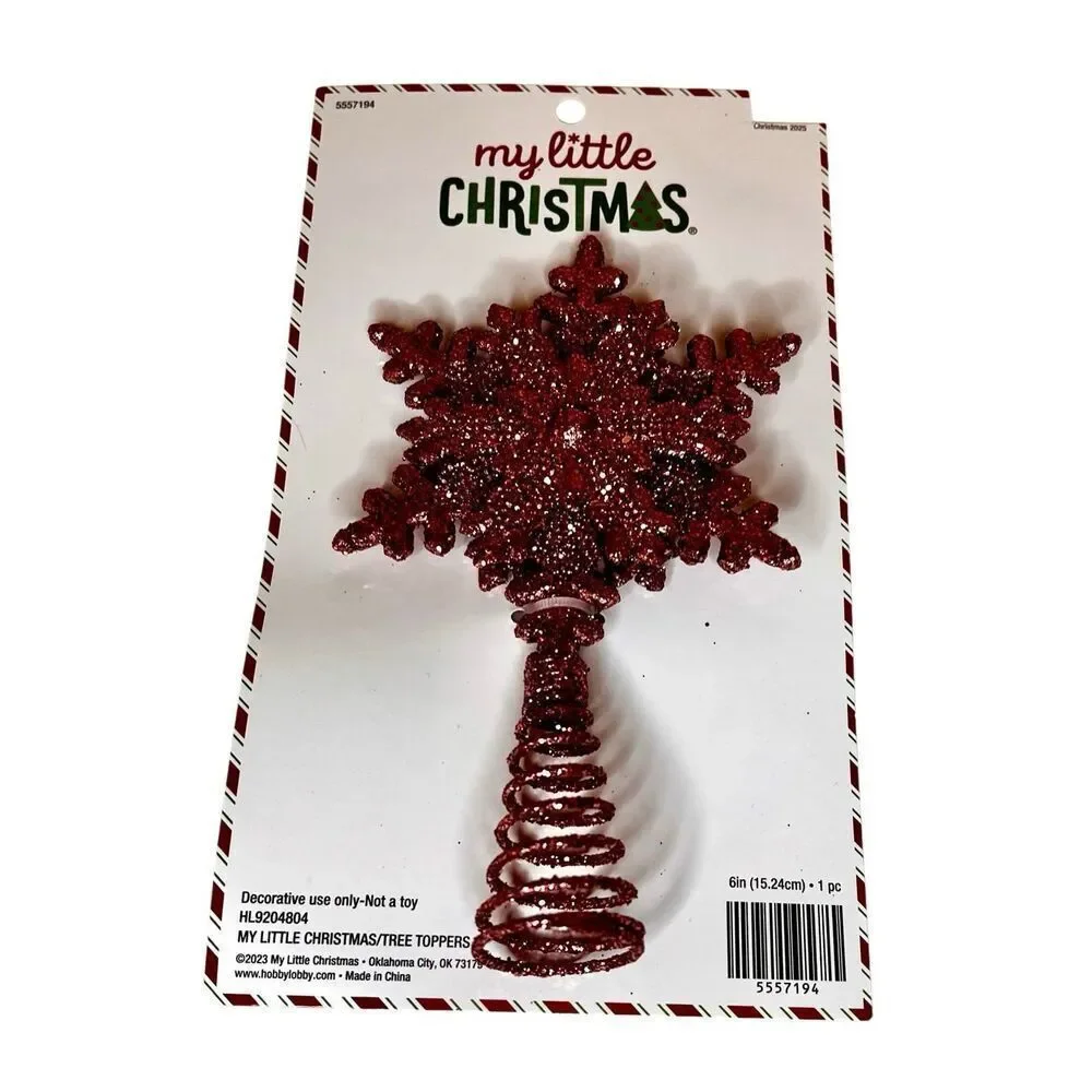 Pink Snowflake Mini Tree Topper Christmas Glitter Decor Metal Spiral New W Tags