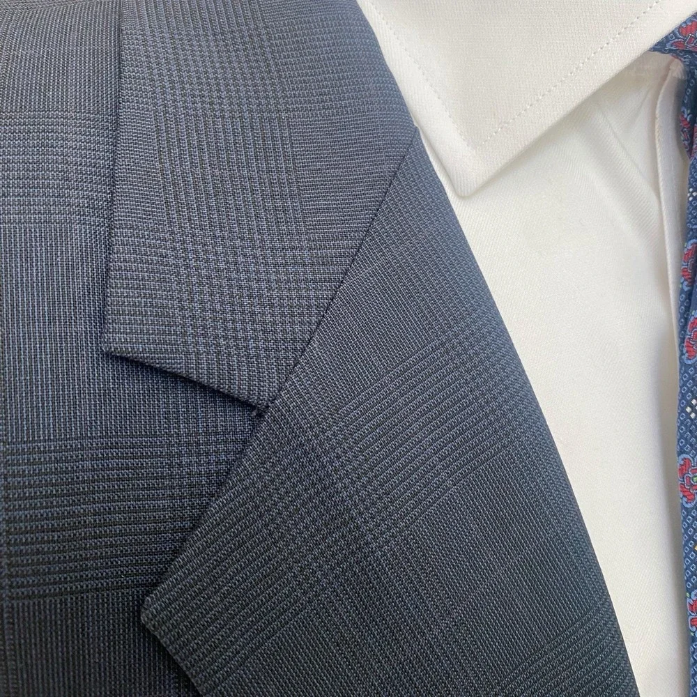 Vtg Brooks Brothers 48L Union Made in USA Wool Glen Plaid Navy Black Blazer Wool