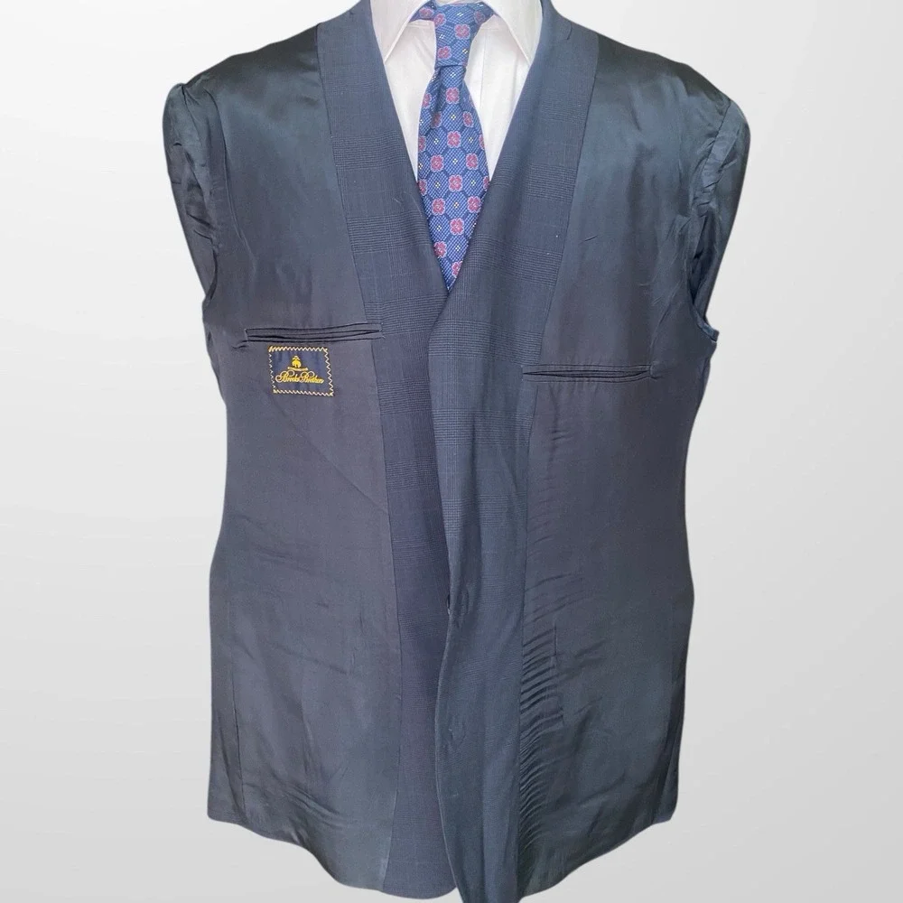 Vtg Brooks Brothers 48L Union Made in USA Wool Glen Plaid Navy Black Blazer Wool