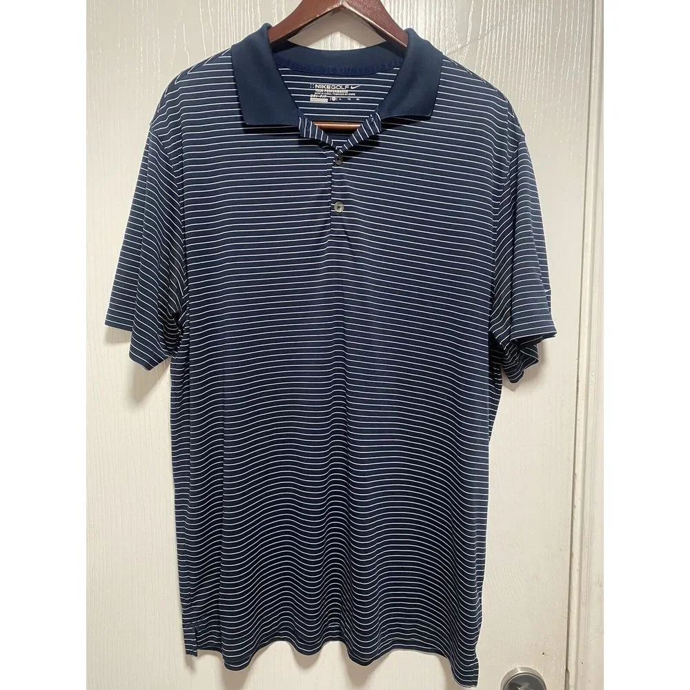 Nike Golf Short Sleeve Polo Shirt Men‎ XL Blue Striped Tour Performance Dri-Fit