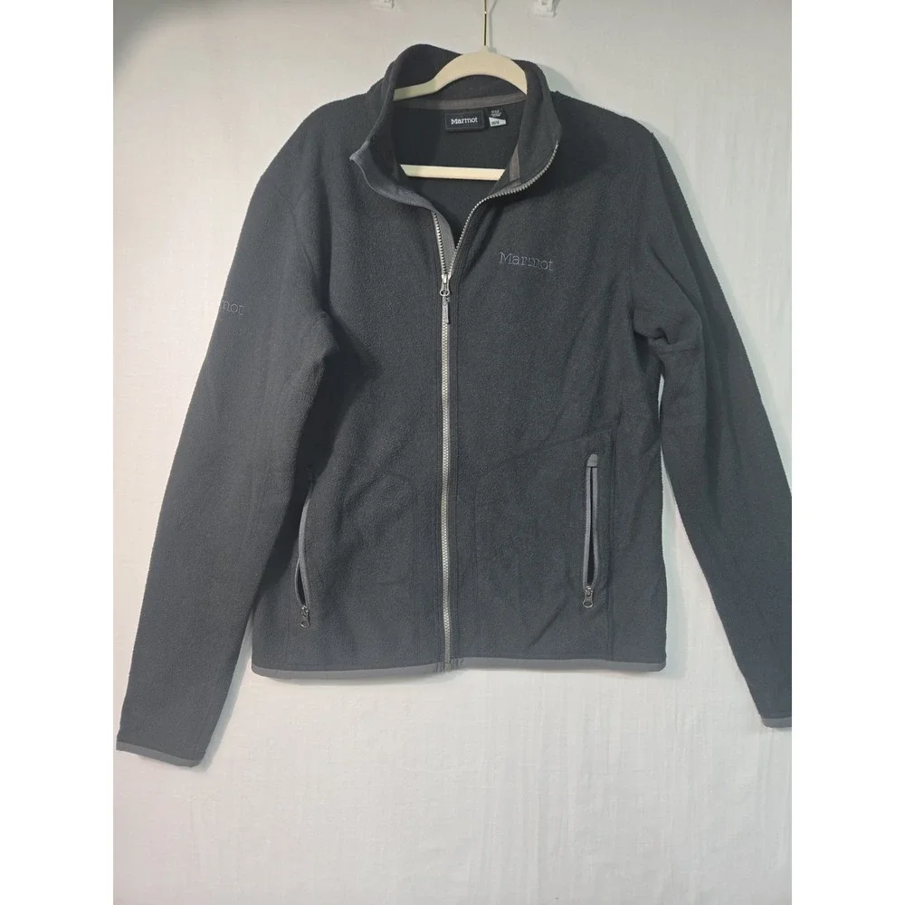 Marmot Fleece Full Zip Mock Jacket Men's M Black Outdoor Hiking Zipper Pockets