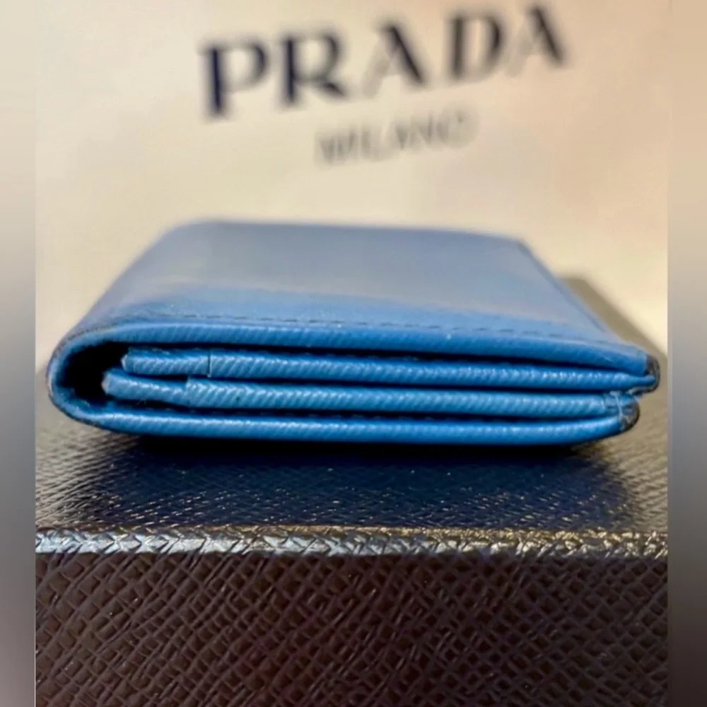 PRADA COBALT BLUE Vertical Saffiano Leather Cardholder w/Box and Cards.