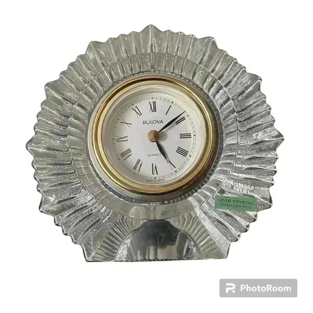Bulova Hoya Crystal Clock‎ Vintage Quartz Desk Clock 5x2.5 inches Heavy >24%PbO
