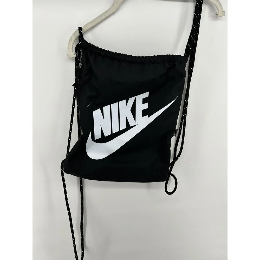 Nike Black Drawstring Bag Backpack Side Zipper