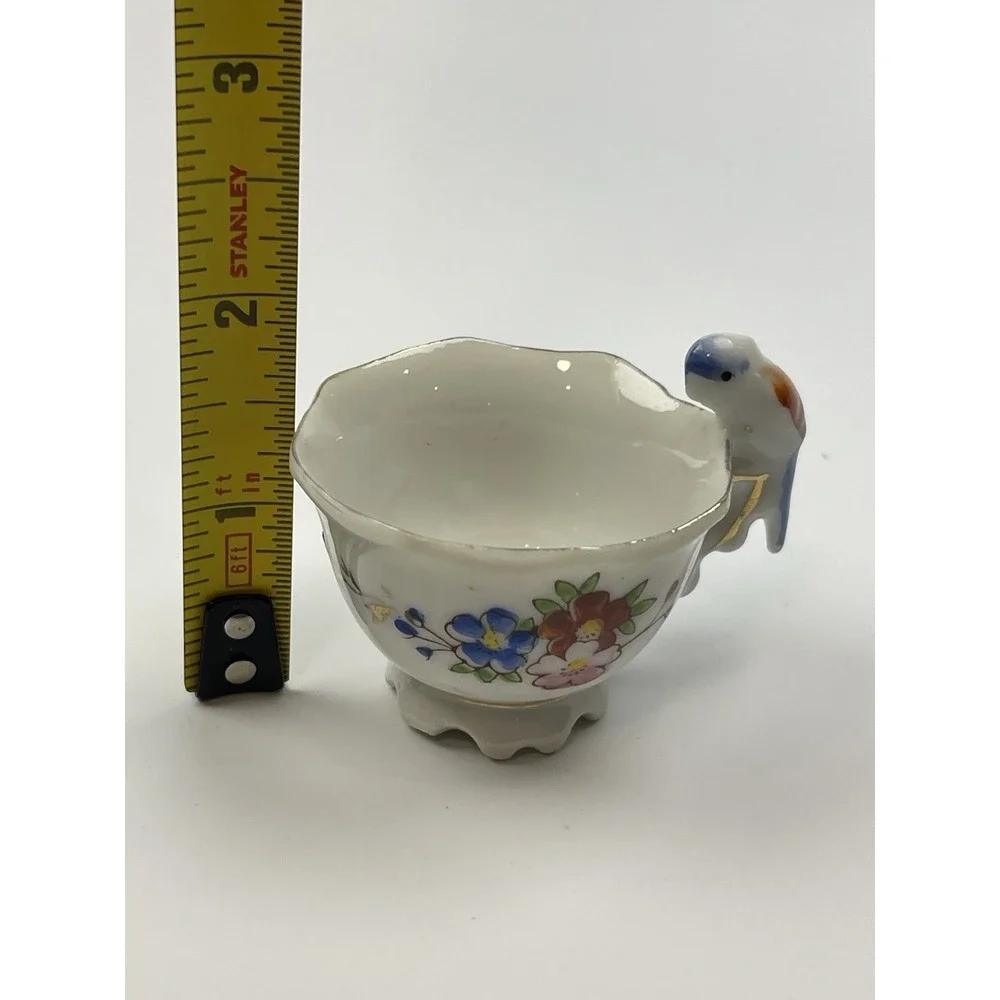 MINIATURE Teacup Colorful‎ Bird Parrot Roses Handpainted in Japan 2
