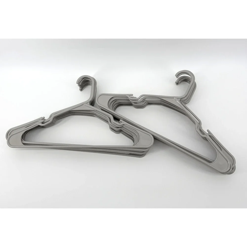 Lot of 20 Grey Notched Plastic Tubular Hangers For Clothing Standard Size
