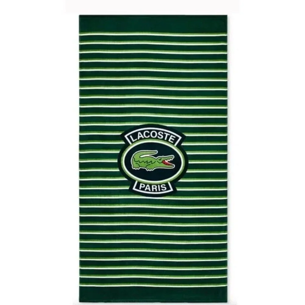 NIP Lacoste Paris Croc Logo Beach Towel Green Striped 36x72 Cotton Velour Pool