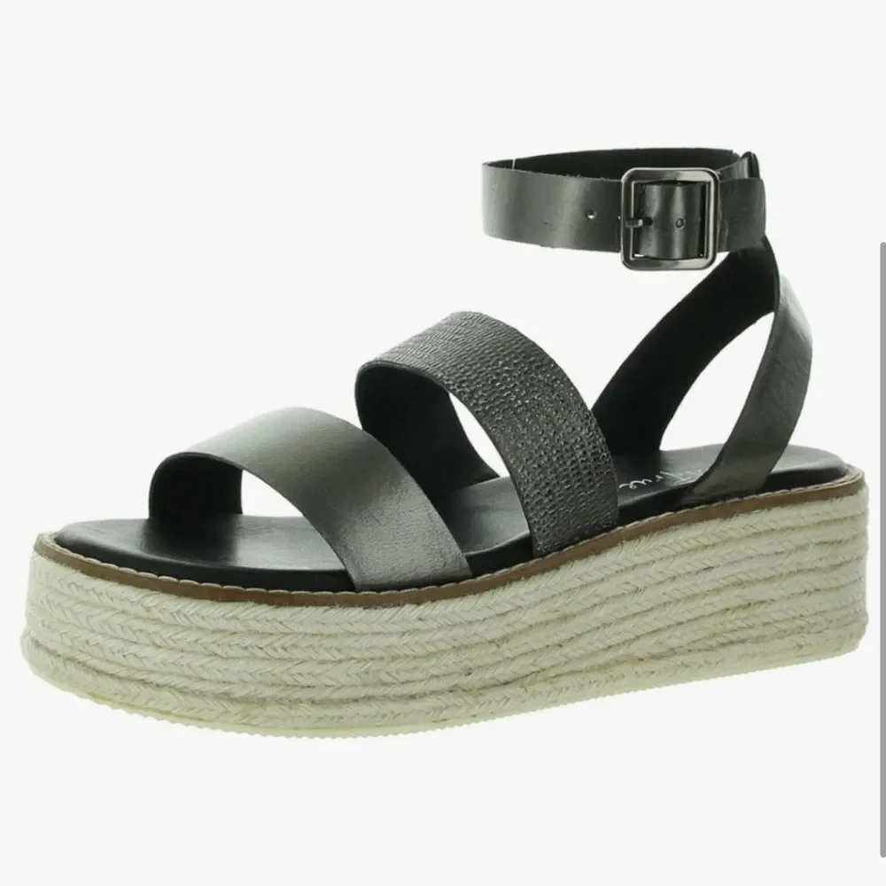 Diba True Day Line Leather Espadrille Sandal, Gunmetal Black, Size 7.5. New!