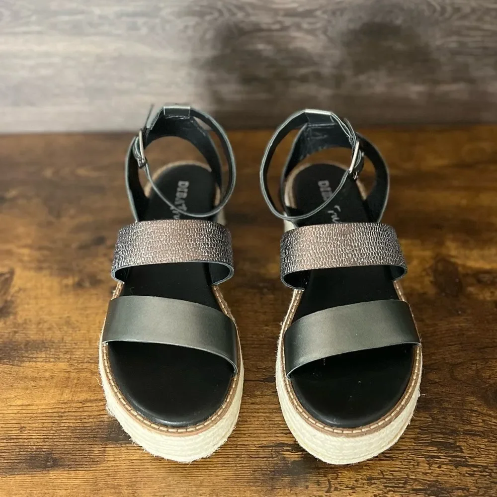 Diba True Day Line Leather Espadrille Sandal, Gunmetal Black, Size 7.5. New!