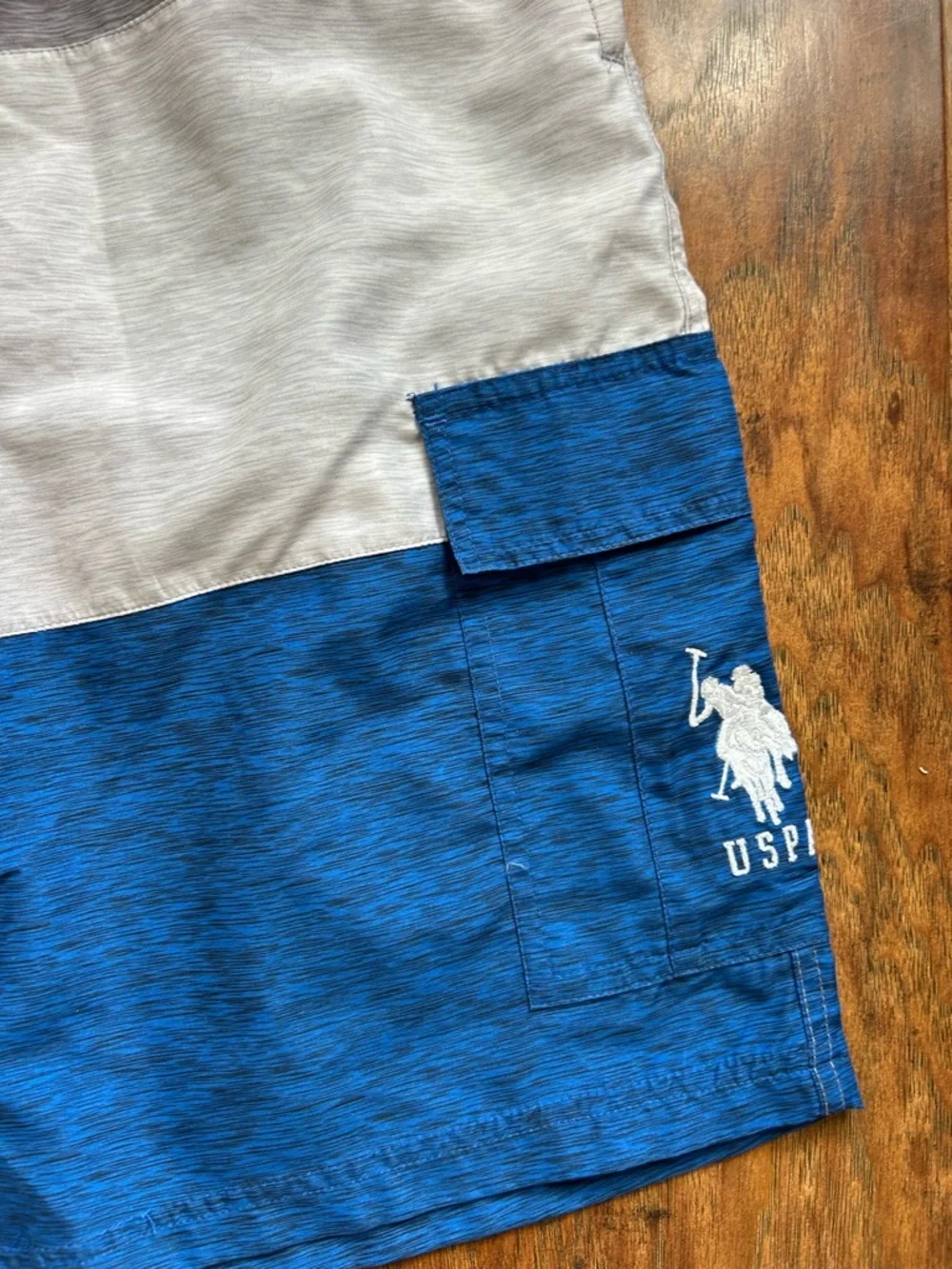 U.S. Polo Assn. Gray White and Royal Blue Colorblock Swim Shorts