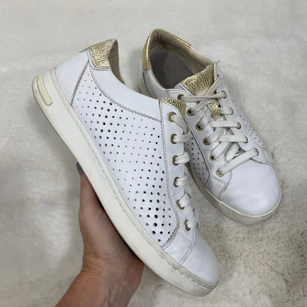 Geox Jayden B White Leather Sneakers Gold Detail Perforated Low Top Casual Shoes