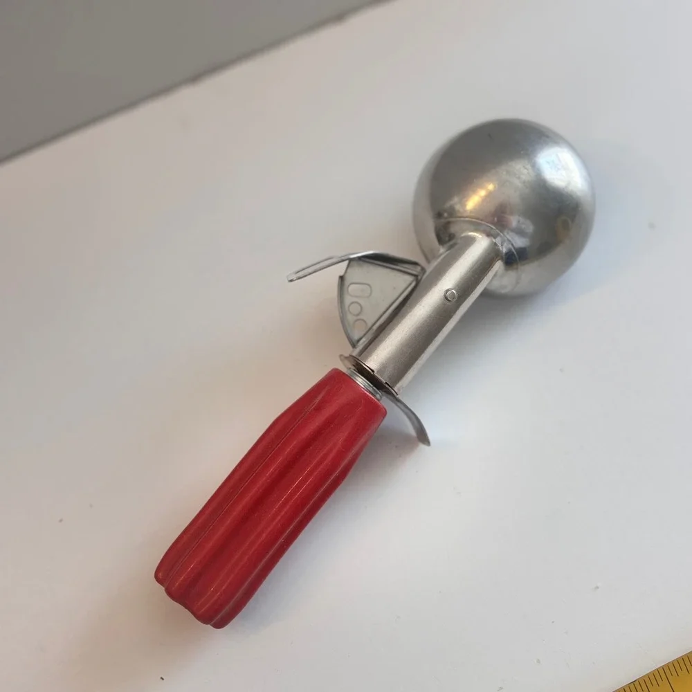 Miracle Stainless Ice Cream Scoop Red Handle‎ Vintage Kitchen Tool Pat Pend