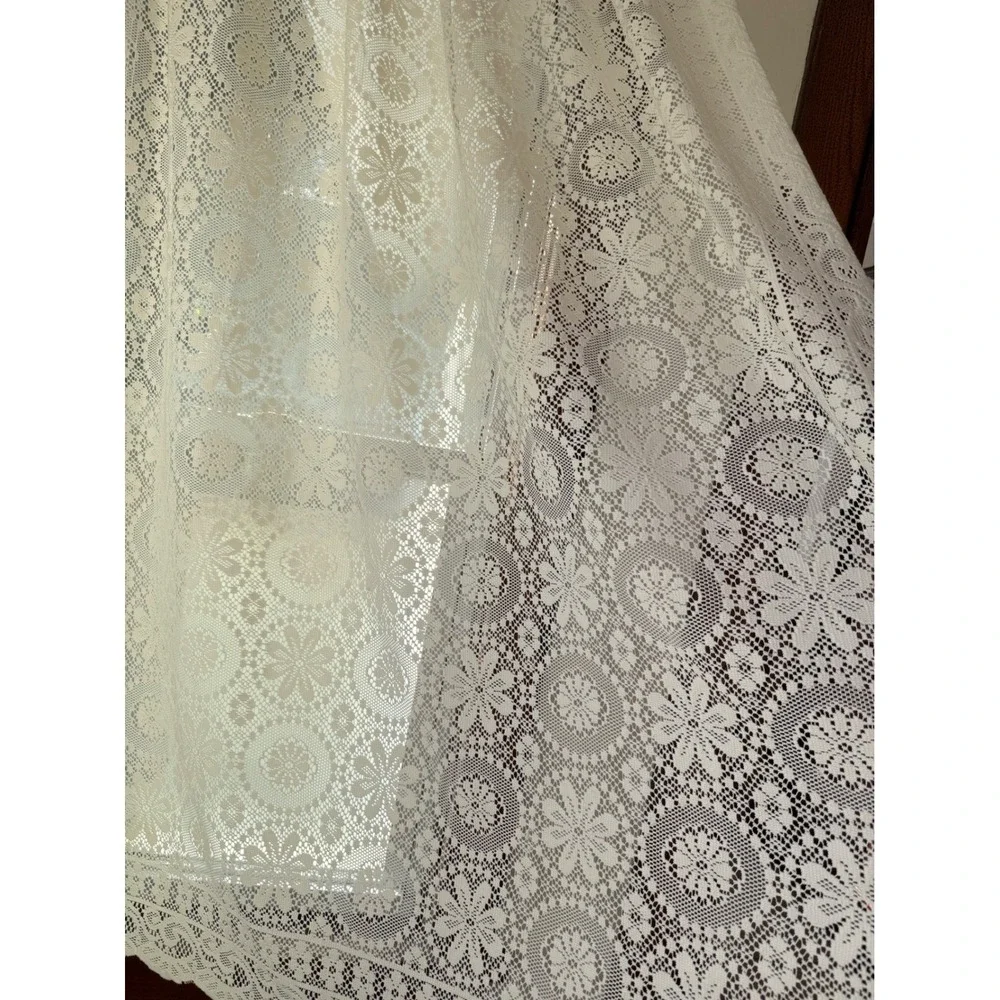 Vintage Cream Floral Lace Curtain Panel Medallion Pattern 60x64 Rod Pocket