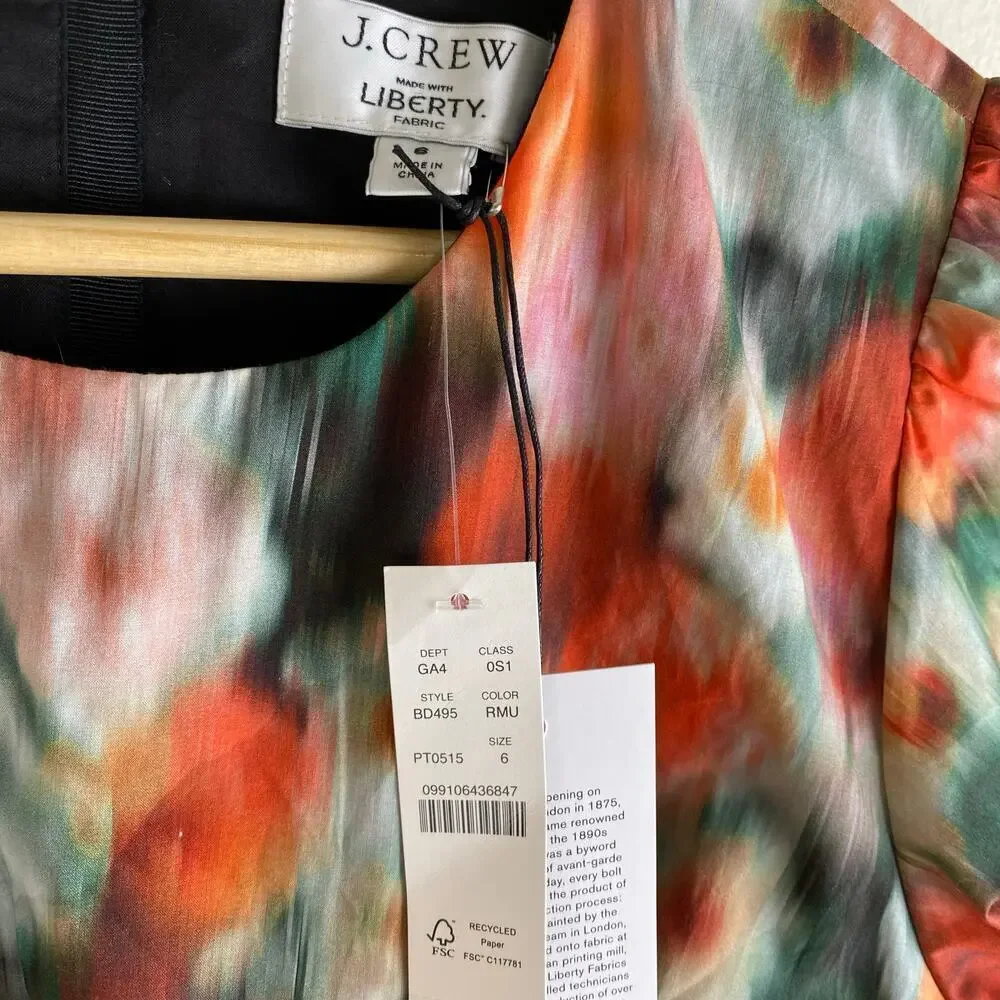 NWT J.Crew Liberty Hazy Days Floral Midi Dress Liberty Print Size 6