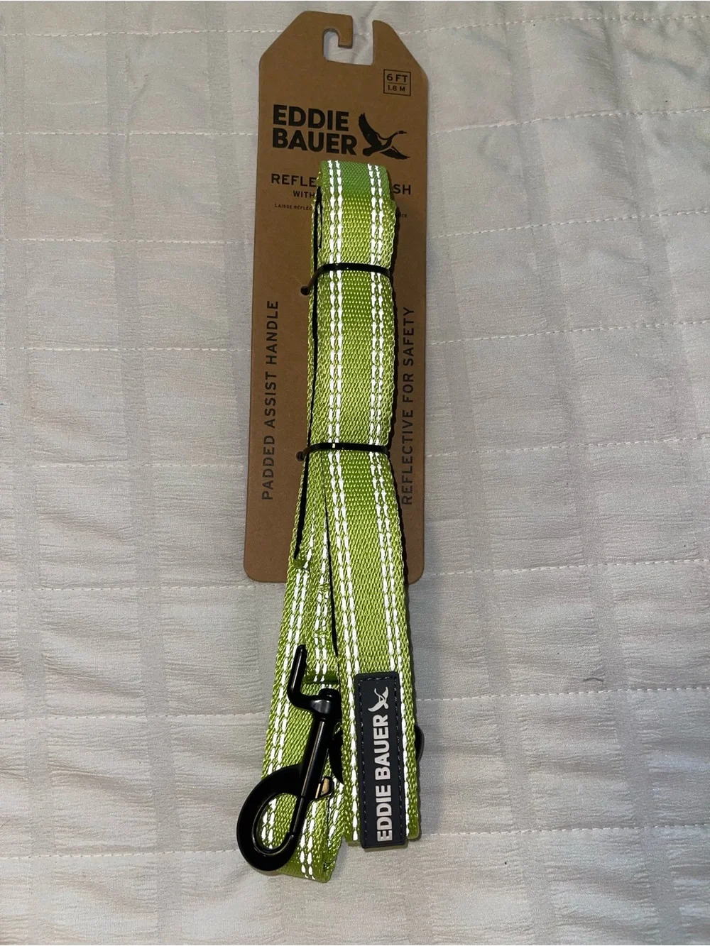 Eddie Bauer Reflective Lime Green Dog Leash with Black Hardware