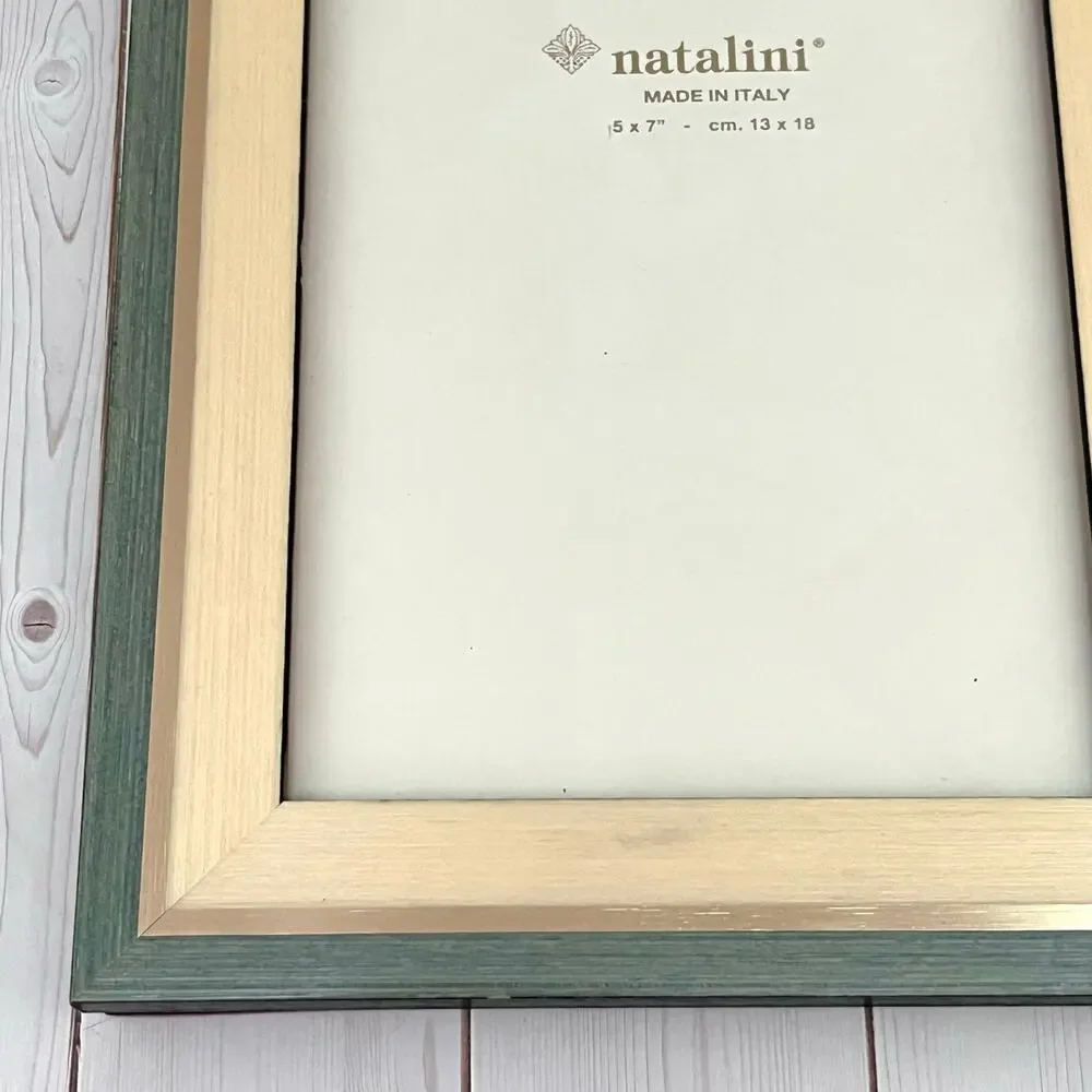 Natalini Italian Picture Frame Natural & Gray Green Wood Tones Gold Accents 5x7