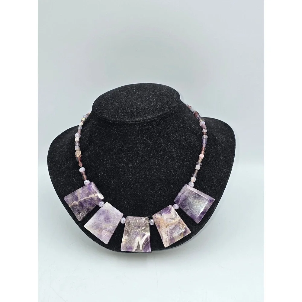 Unbranded Amethyst Slab Necklace Women 17in Purple Good Beaded Statement Boho